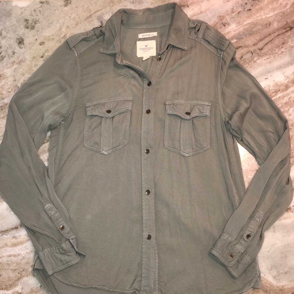 Army Green American Eagle BF Fit Button Down
